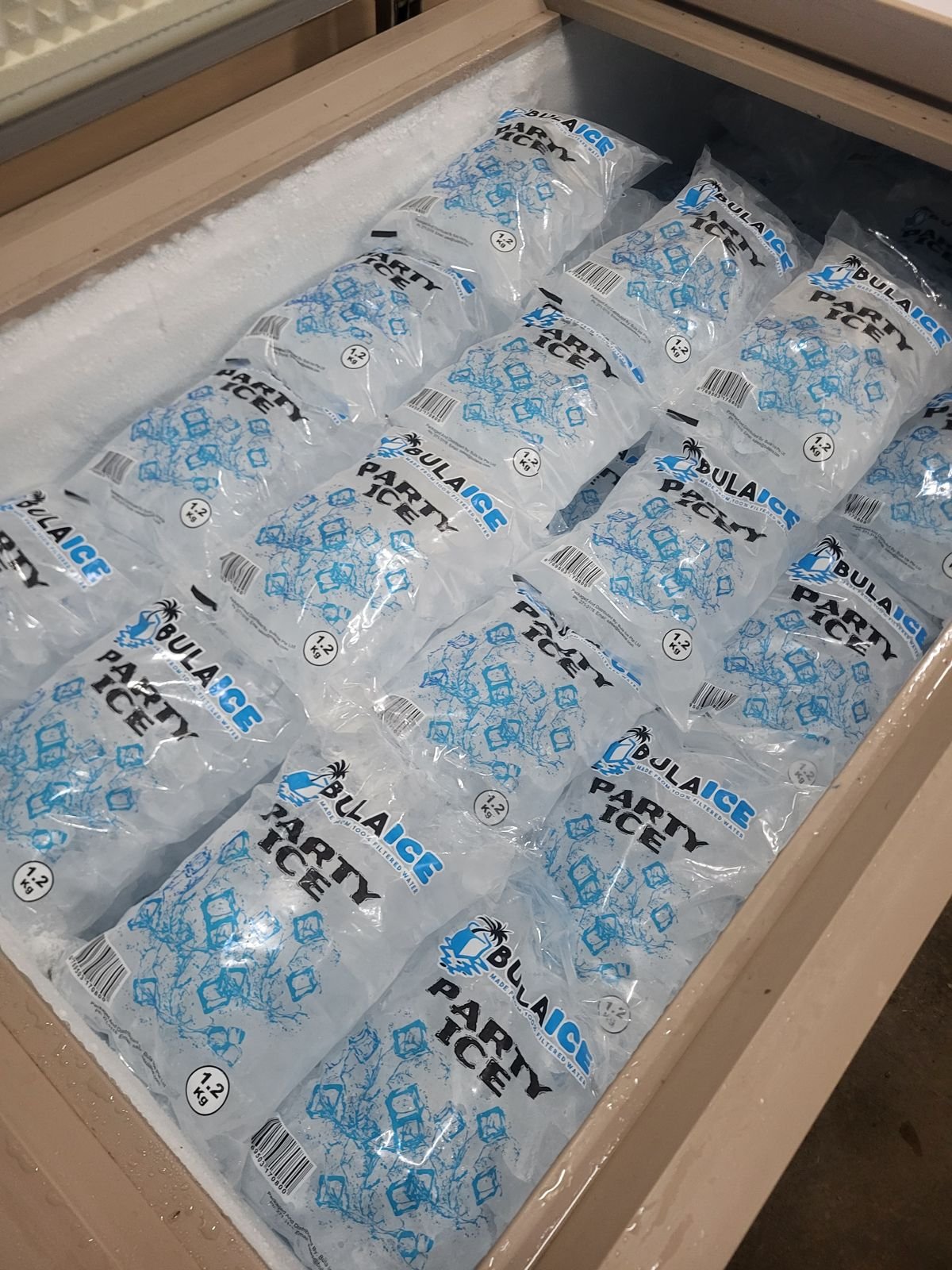 1.2 kg Party Ice bags in a chest freezer