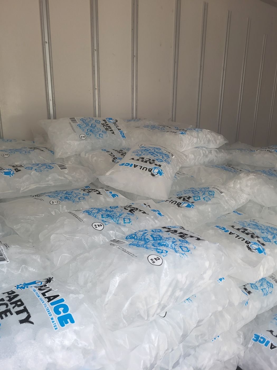 Party Ice bags piled in the truck