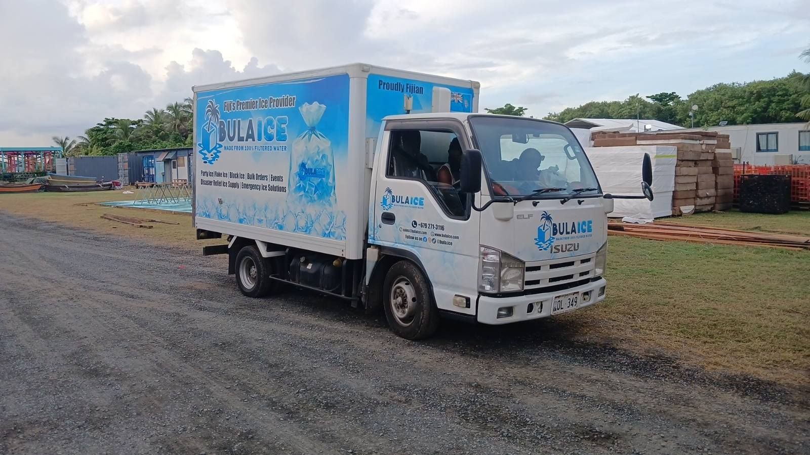 The Bula Ice Isuzu Elf on site
